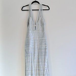 Genuine Herve Leger Halter Bandage Dress Metallic Foil Silver Size Small